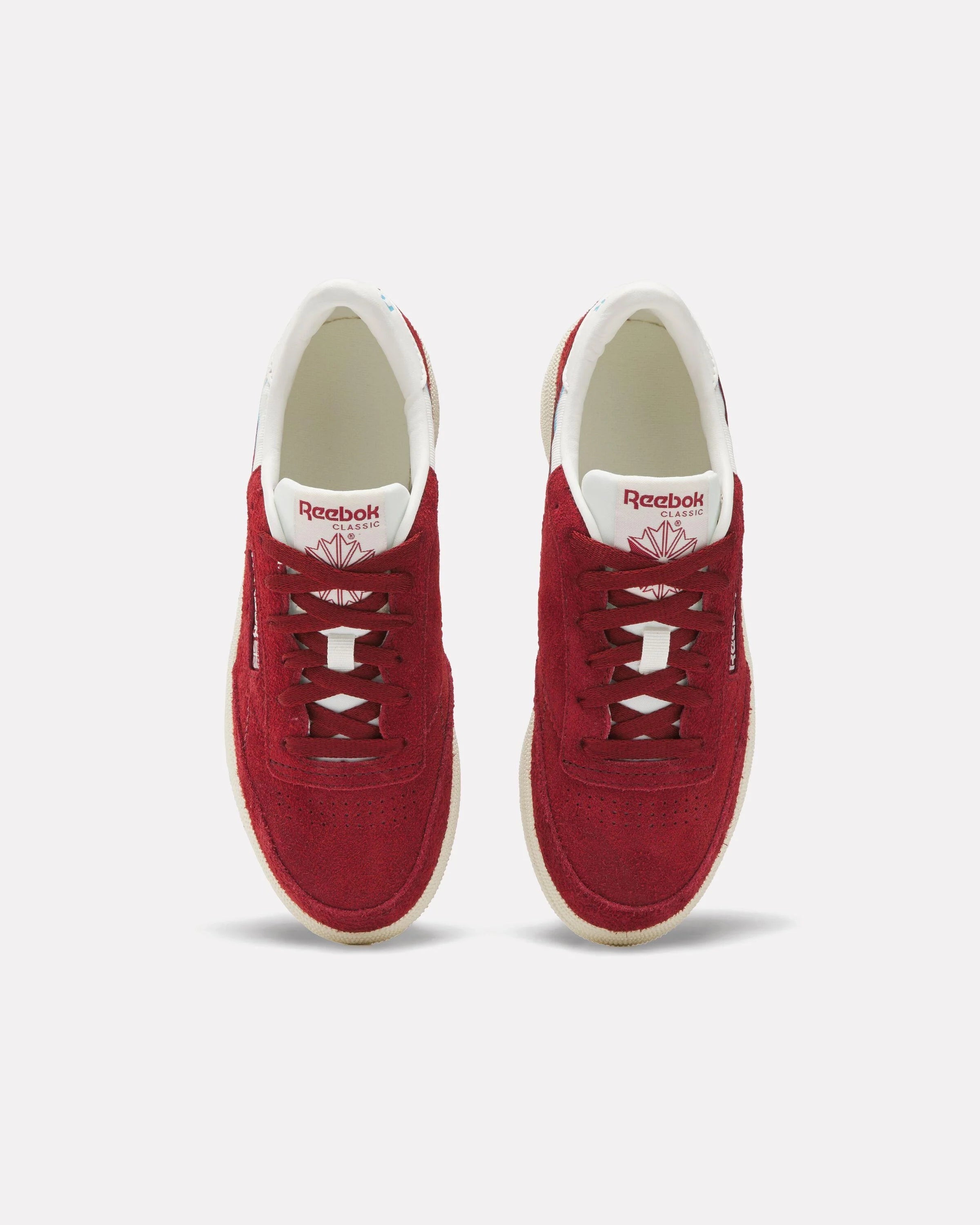 Red Reebok Club C85 Sneaker with Turquoise Accents