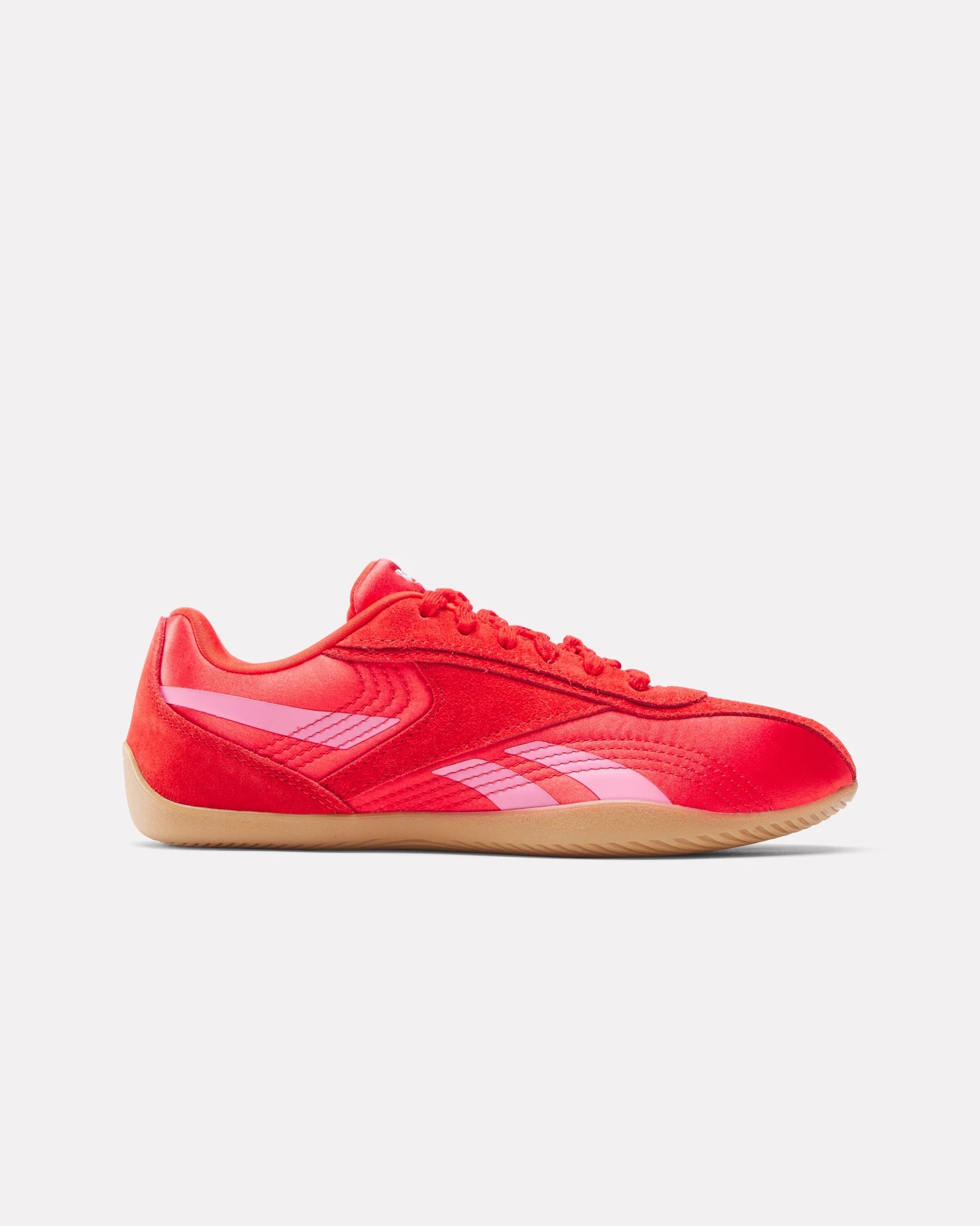 Red Reebok Ultra Lo Sneaker with pink details and rubber sole