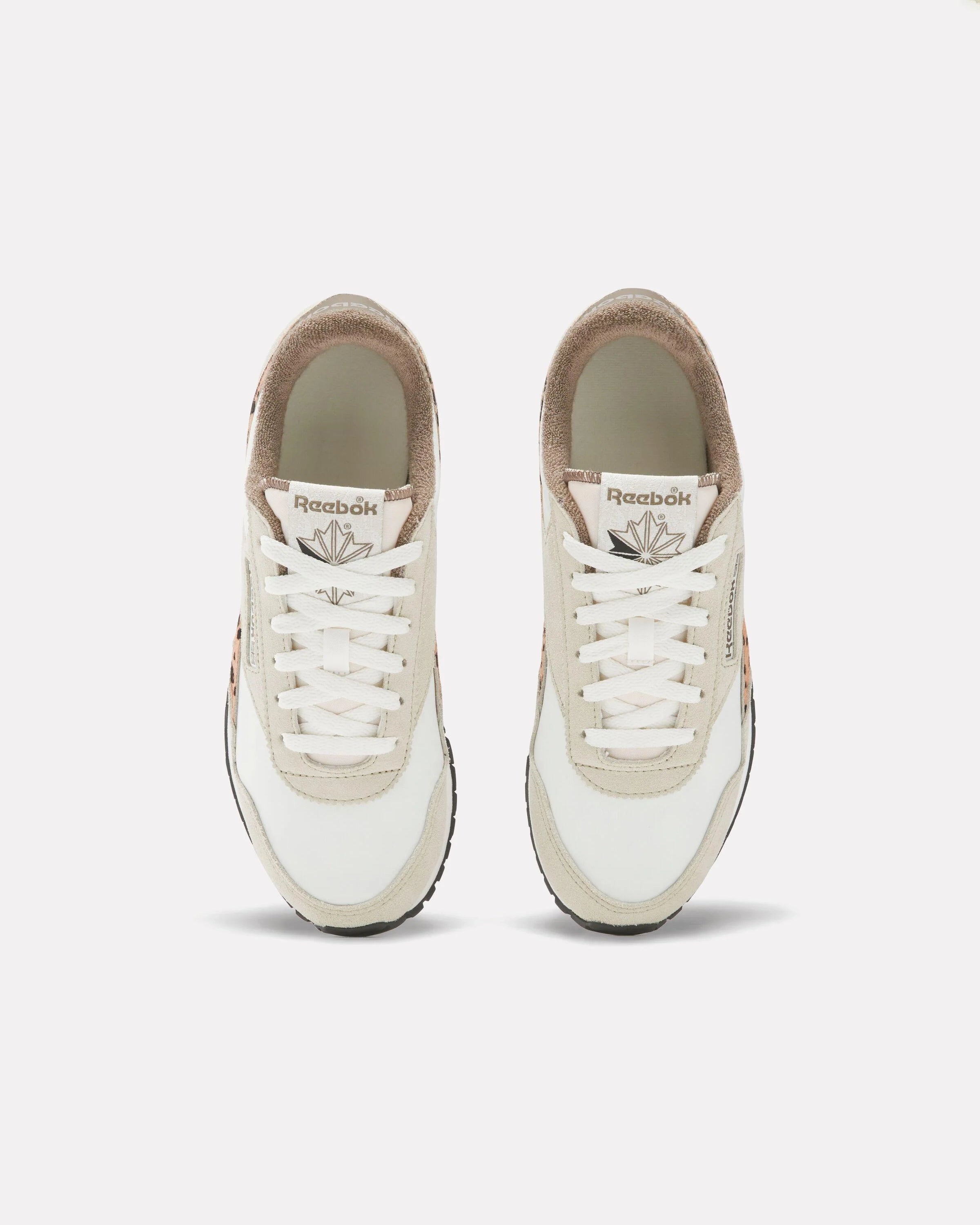 White Reebok sneakers classic AZ shoes in beige with leopard accents