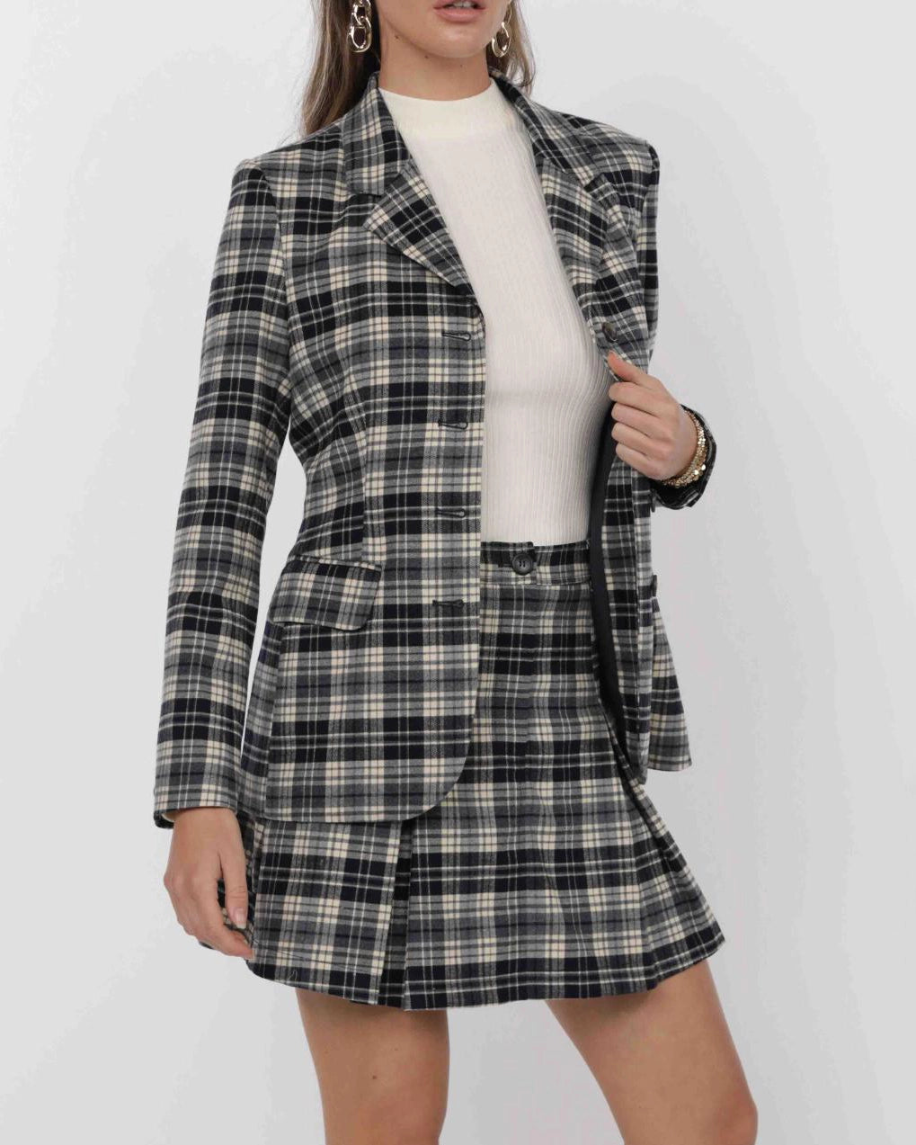 plaid blazer navy and cream