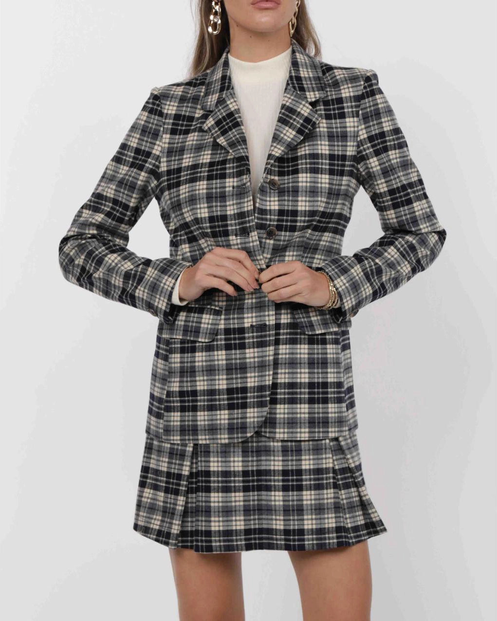 plaid blazer navy and cream