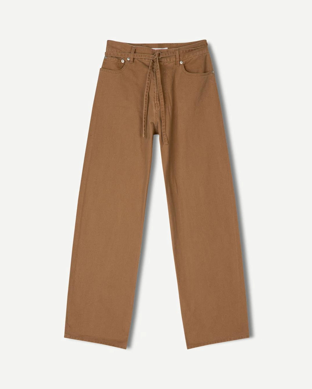 a pair of 100% cotton jeans with belt in khaki colour