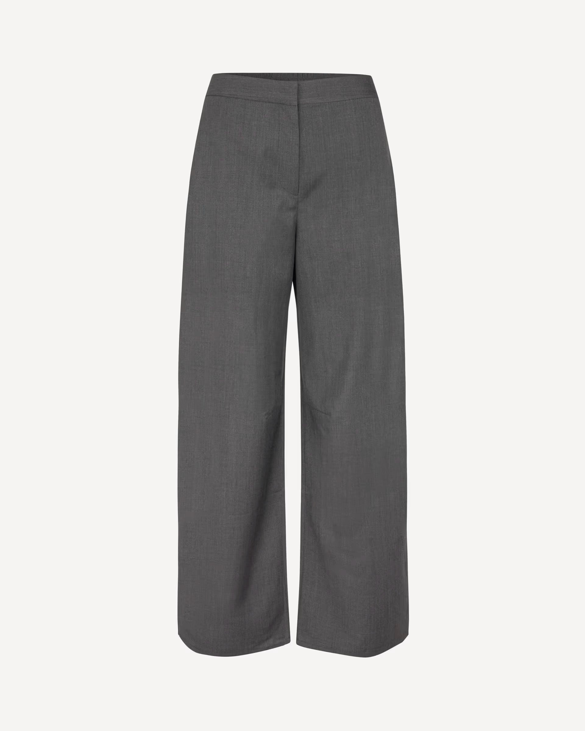 a pair of grey high-waisted Saroko pants by Samsøe Samsøe