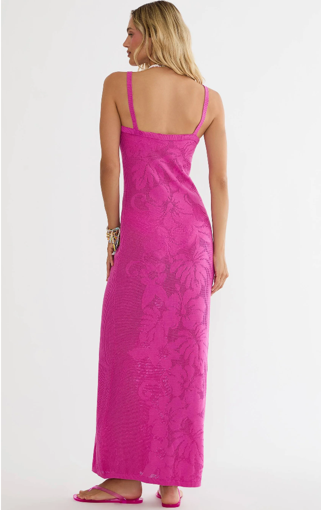 open knit pink midi dress