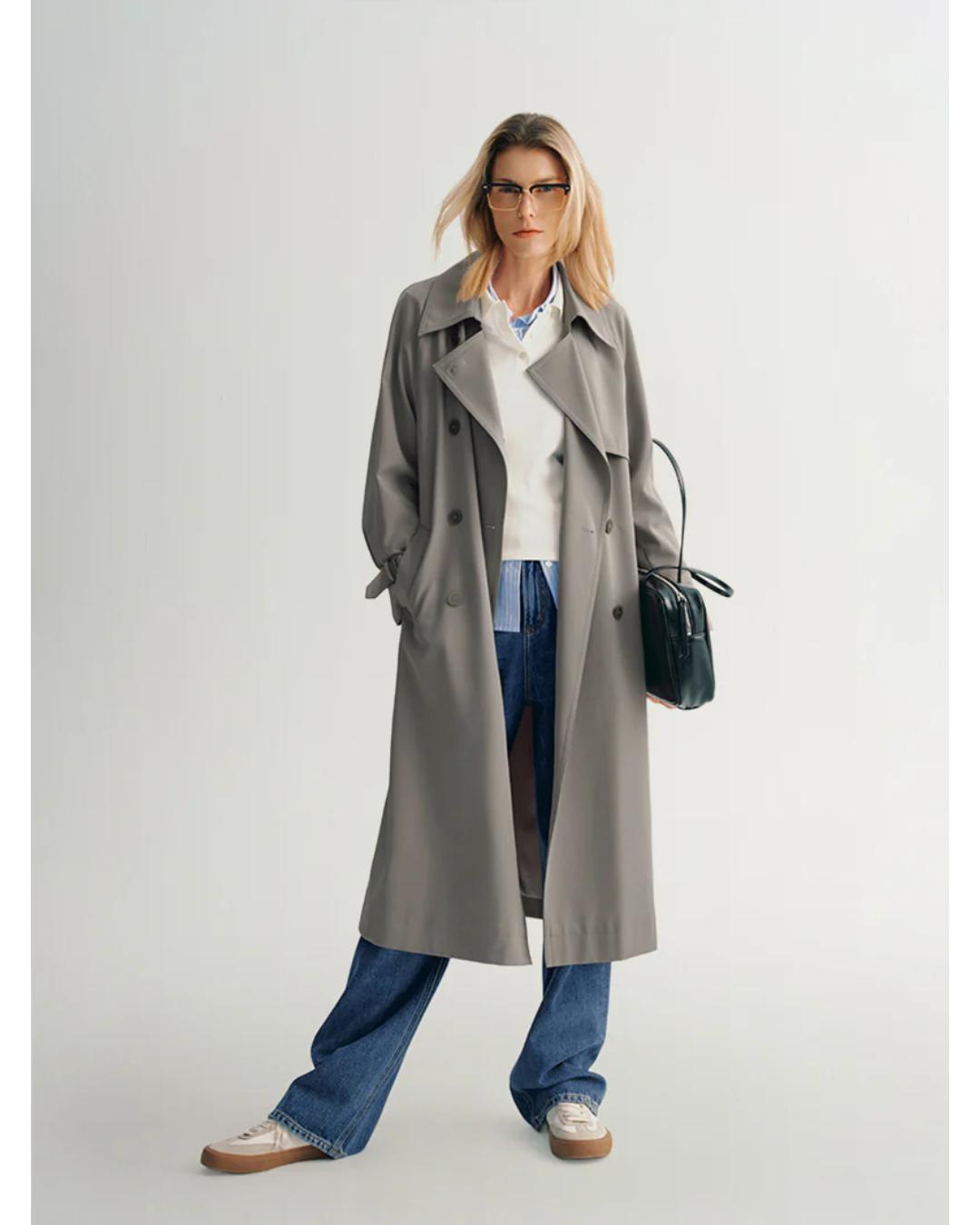 light grey midi trench coat