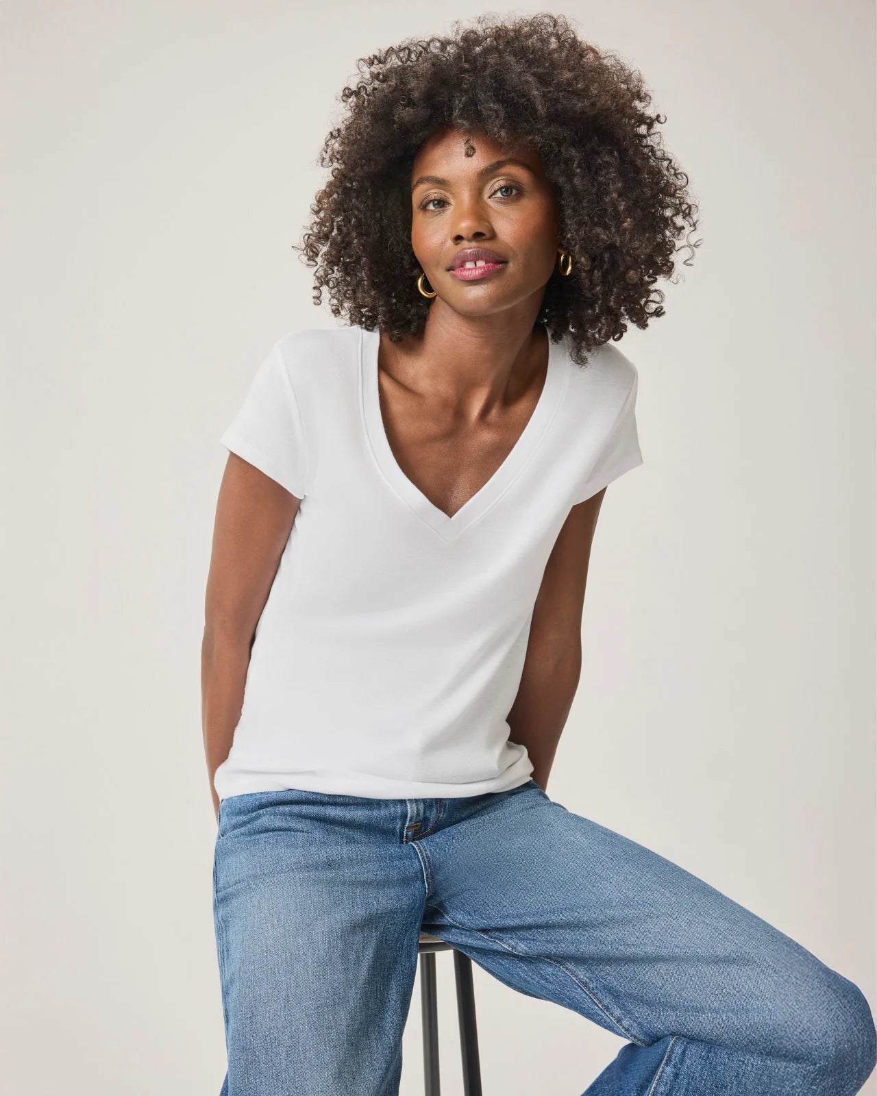 Splendid Faye V Neck TShirt in White