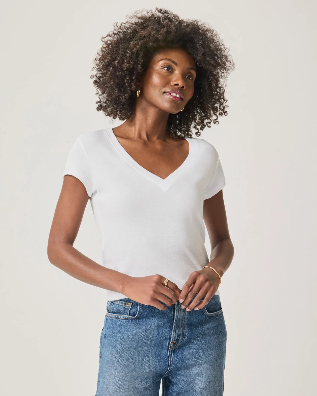 Splendid Faye V Neck TShirt in White