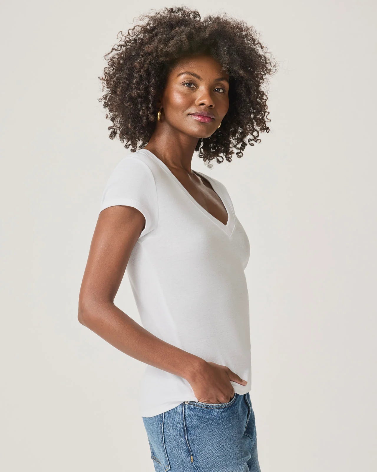 Splendid Faye V Neck TShirt in White