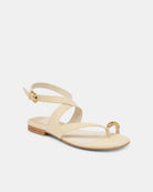 Beige ecru suede sandal with thin straps and gold toe detail
