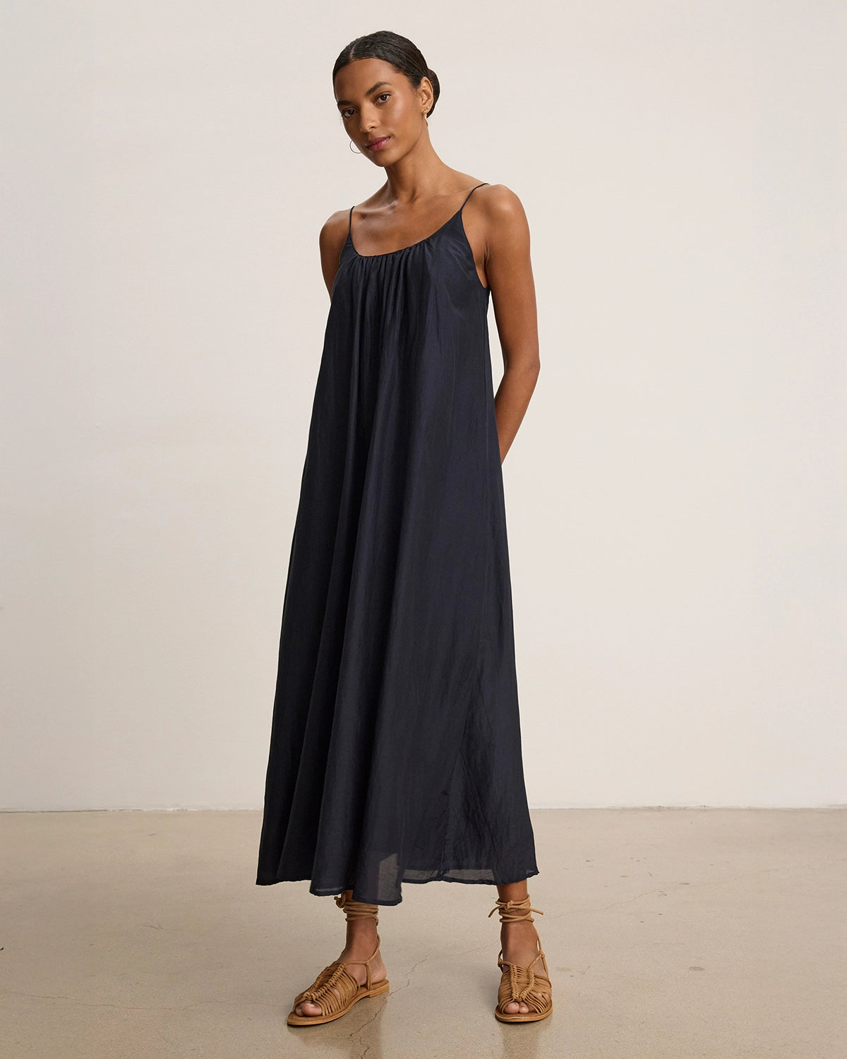 Cotton Voile Dress in Navy Blue by Velvet