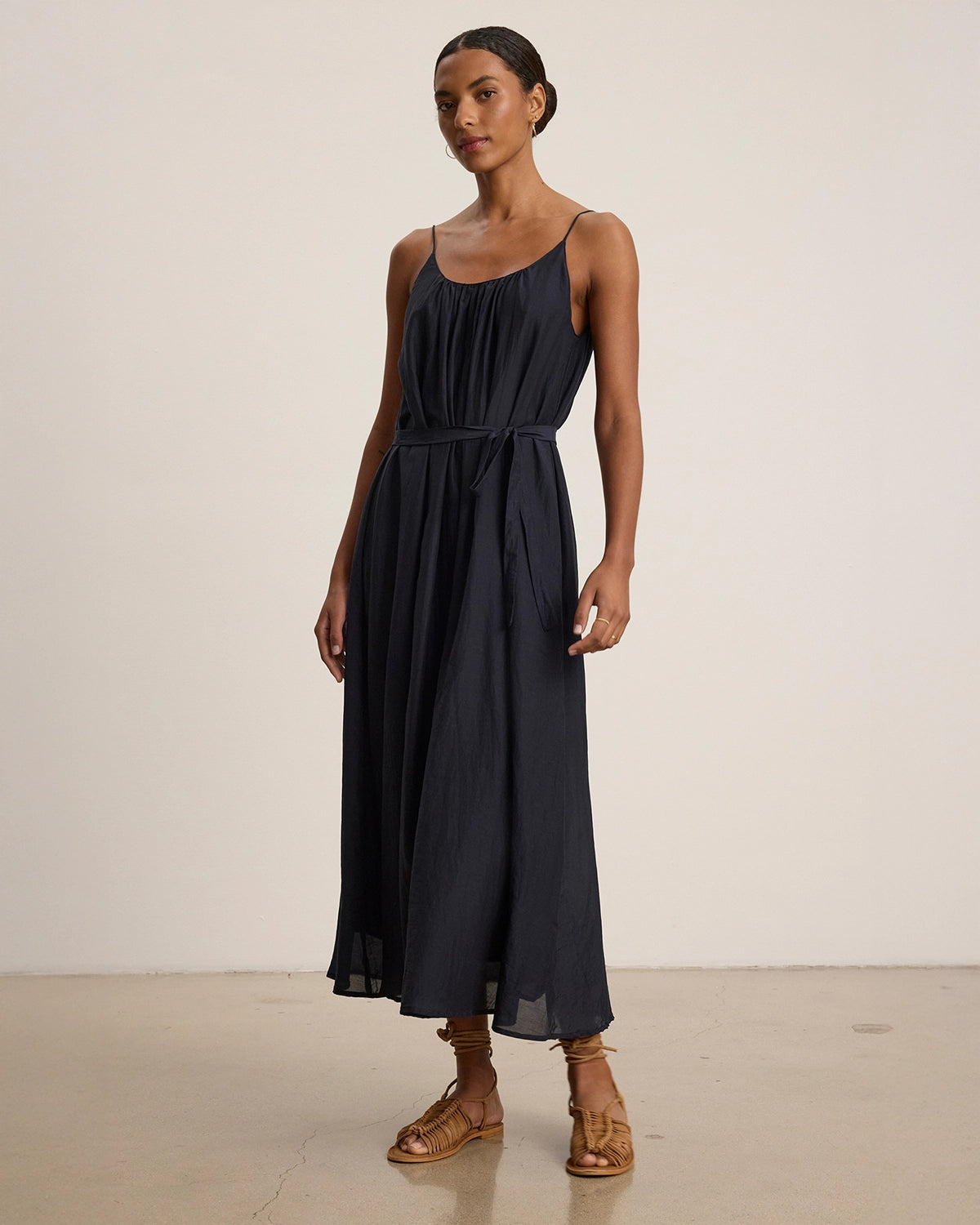 Cotton Voile Dress in Navy Blue by Velvet