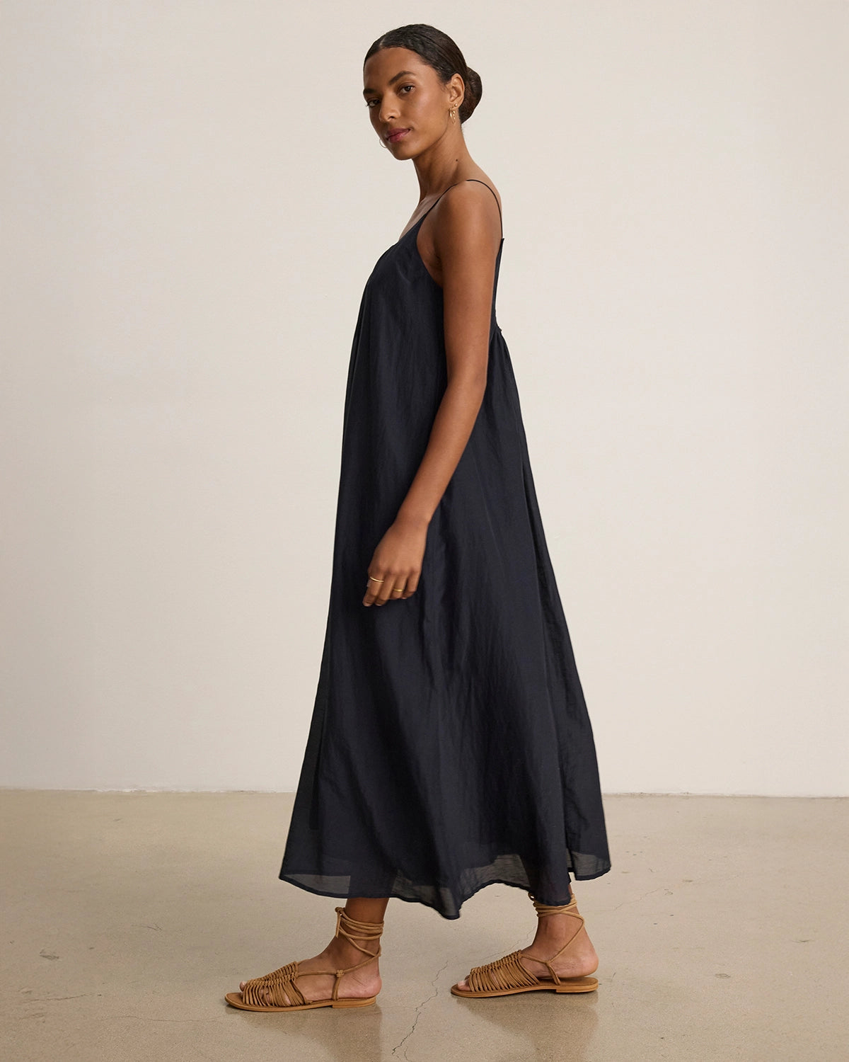 Cotton Voile Dress in Navy Blue by Velvet