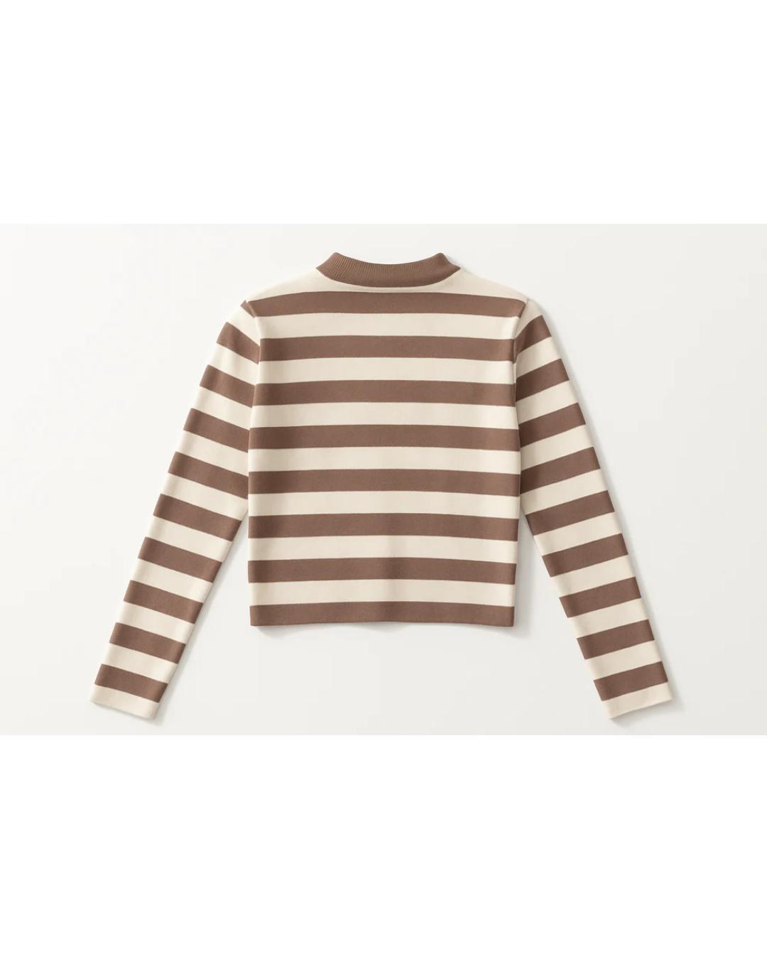 beige and brown striped long sleeve top