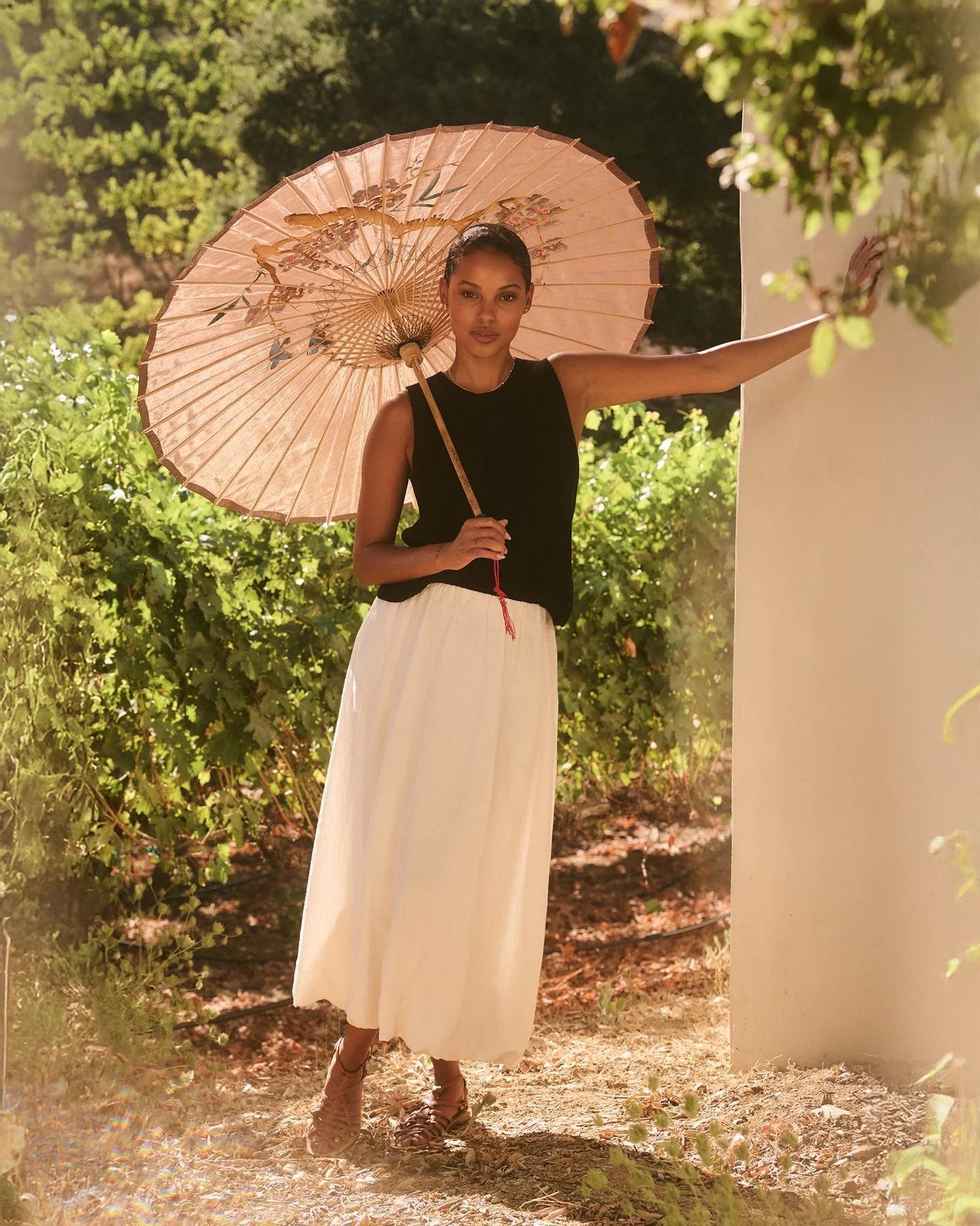 Ribbed Knitted Black Vest Top in Black by Velvet