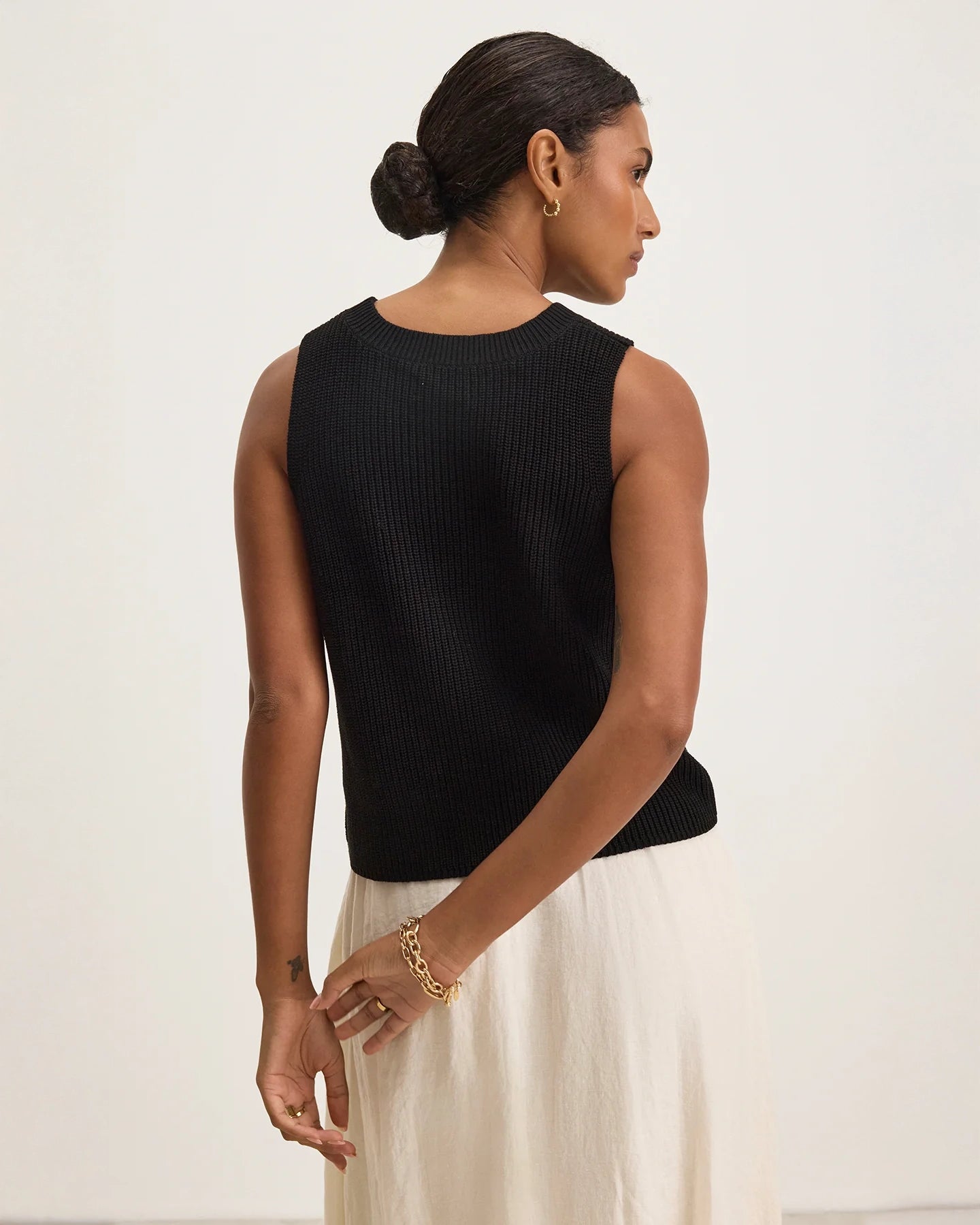 Ribbed Knitted Black Vest Top in Black by Velvet