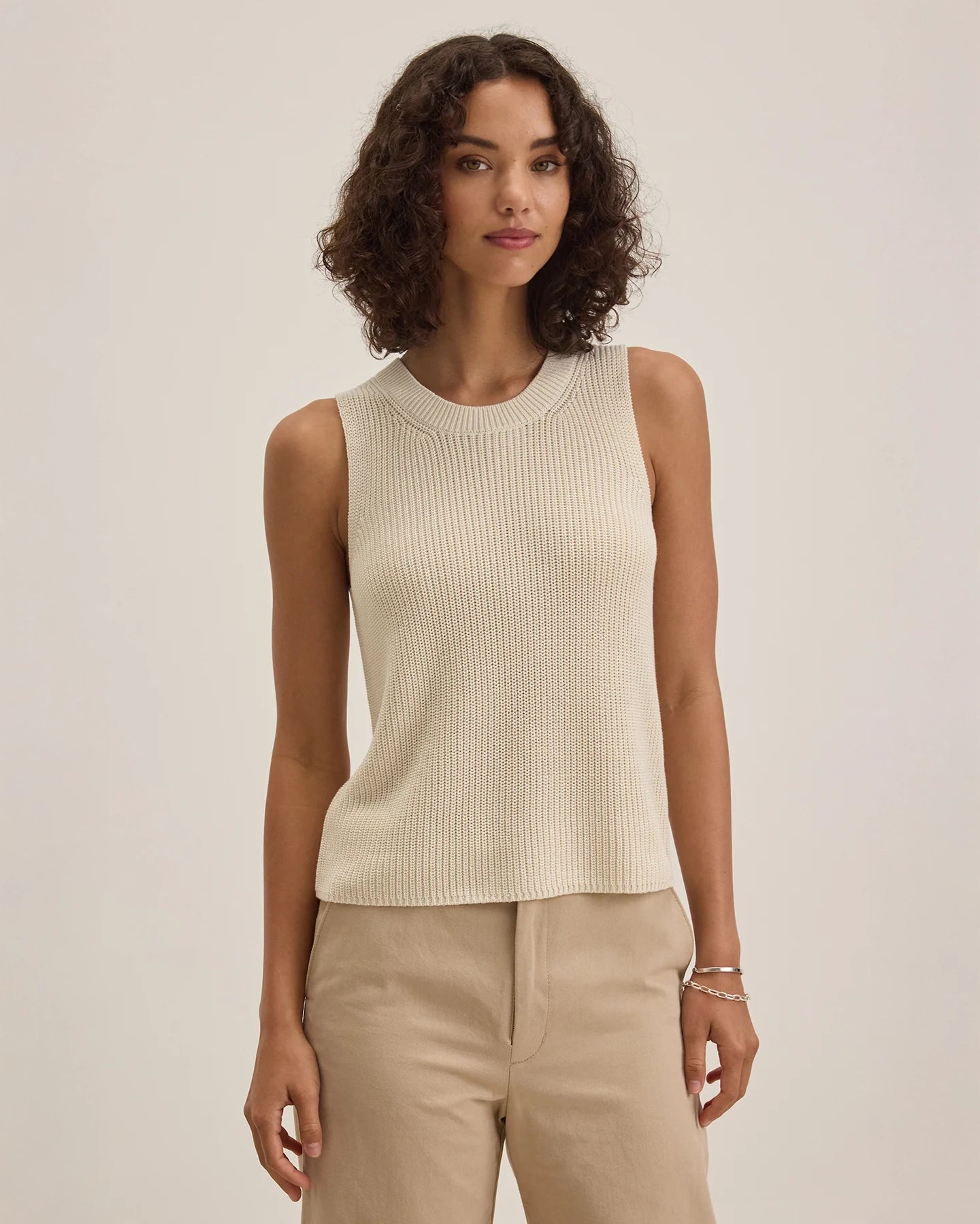 Ribbed Knitted beige Vest Top in Black by Velvet