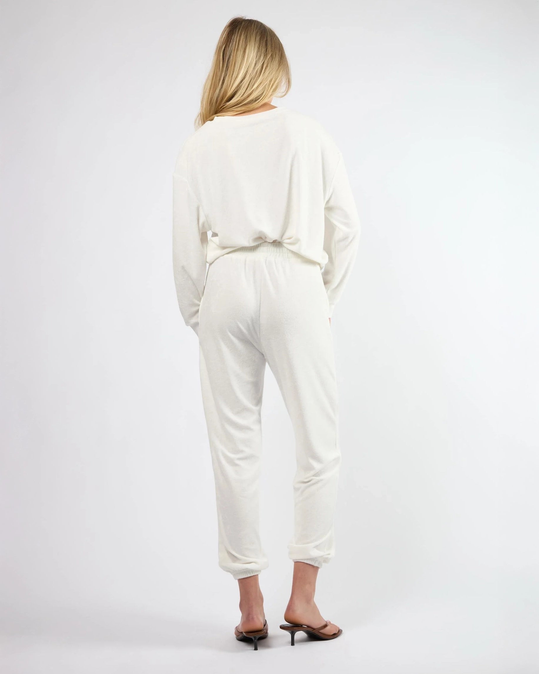 White Terry Lounge Sweater and Sweatpants Resortwear by Viens avec Moi