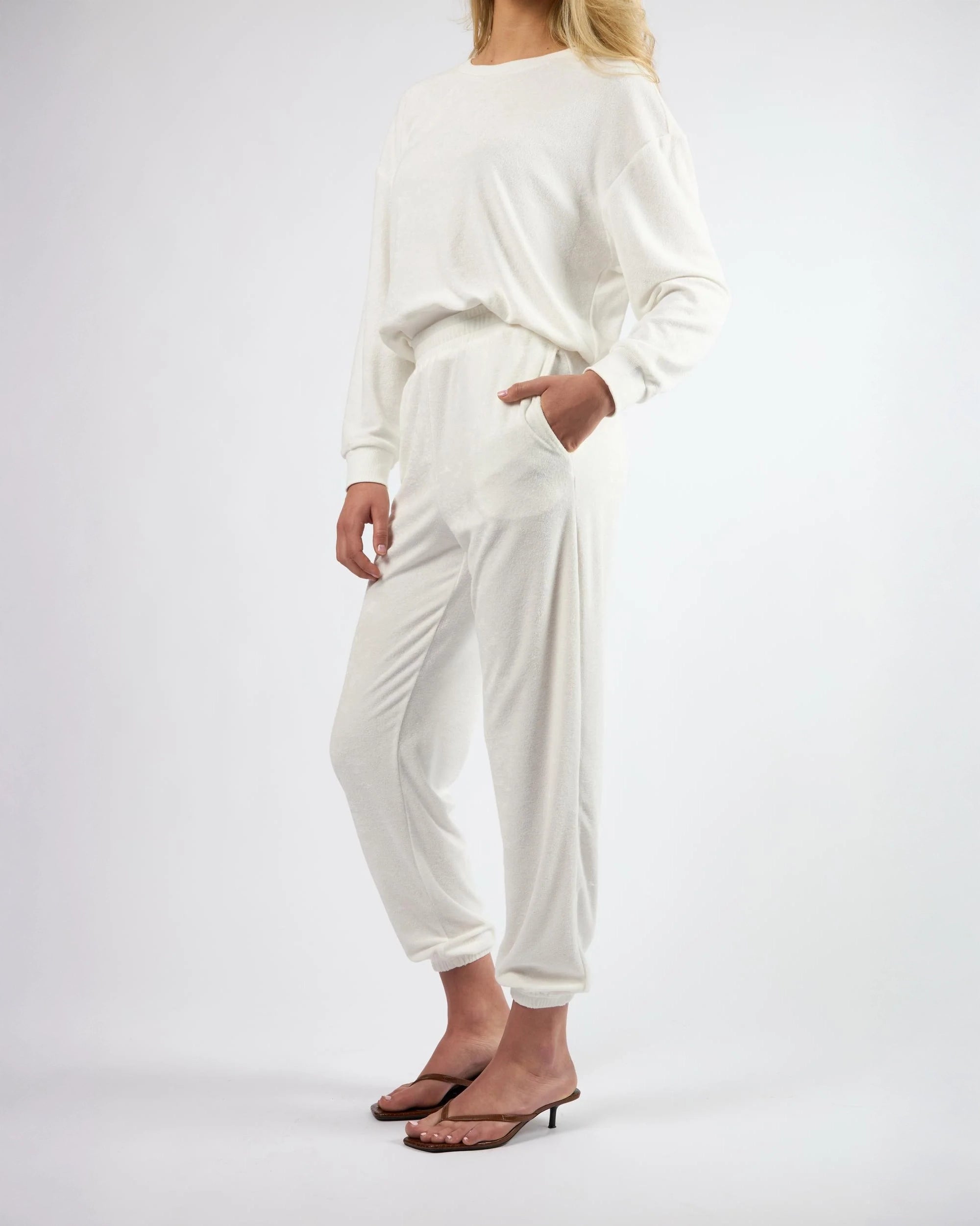 White Terry Lounge Sweater and Sweatpants Resortwear by Viens avec Moi