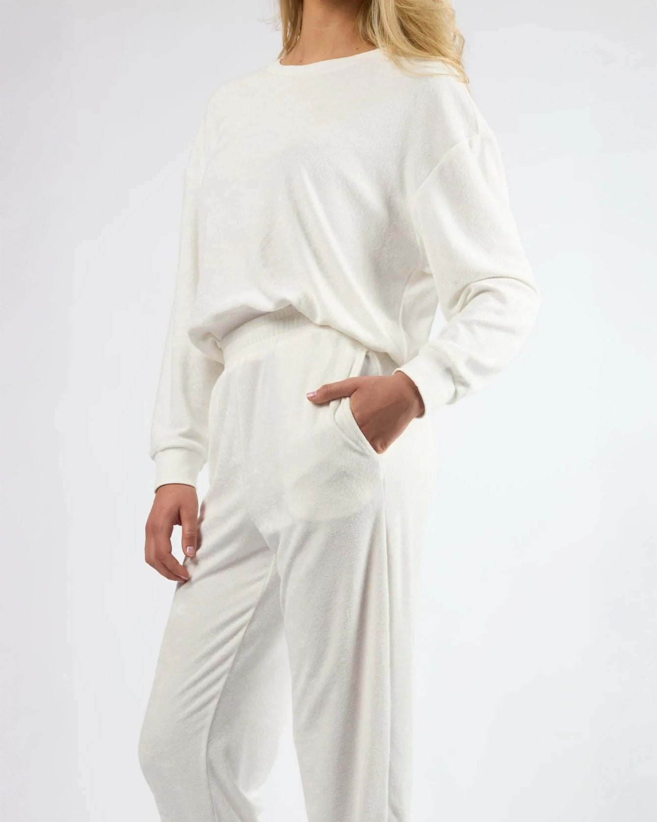 White Terry Lounge Sweater and Sweatpants Resortwear by Viens avec Moi
