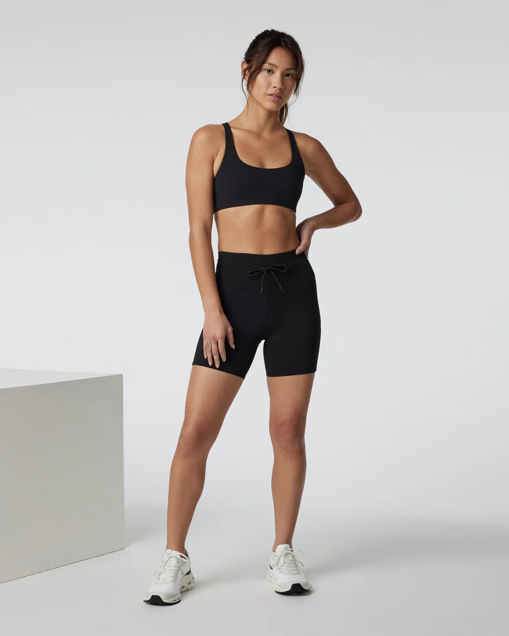 woman wearing black athletic shorts