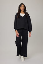 black lounge pant with wide leg