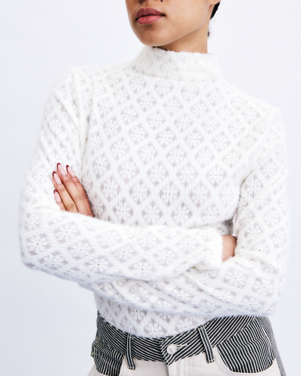 long sleeve white mock neck top