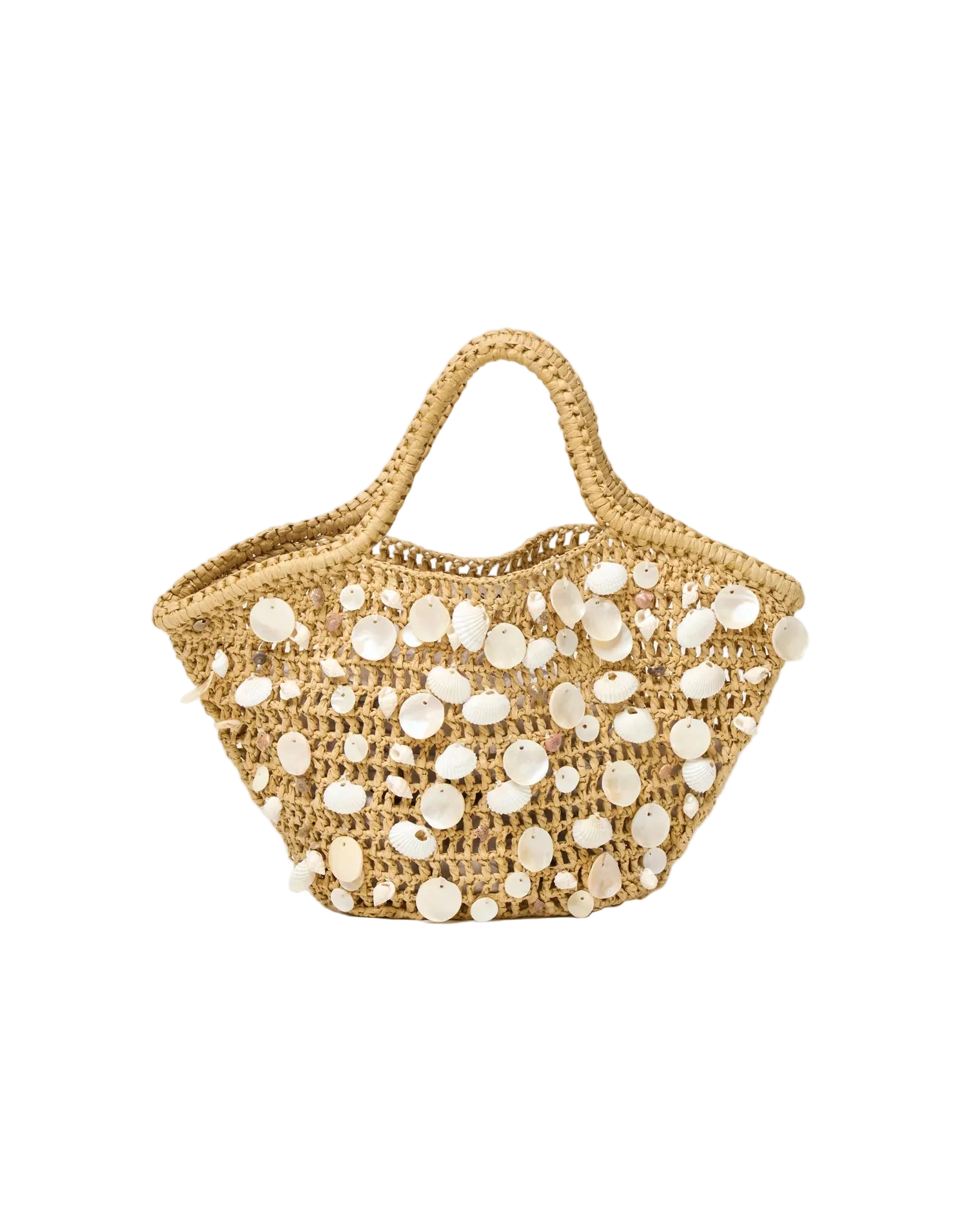 straw tote with shell charms