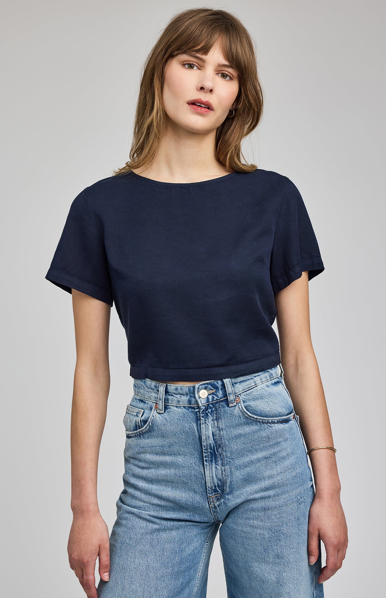 navy crop shirt