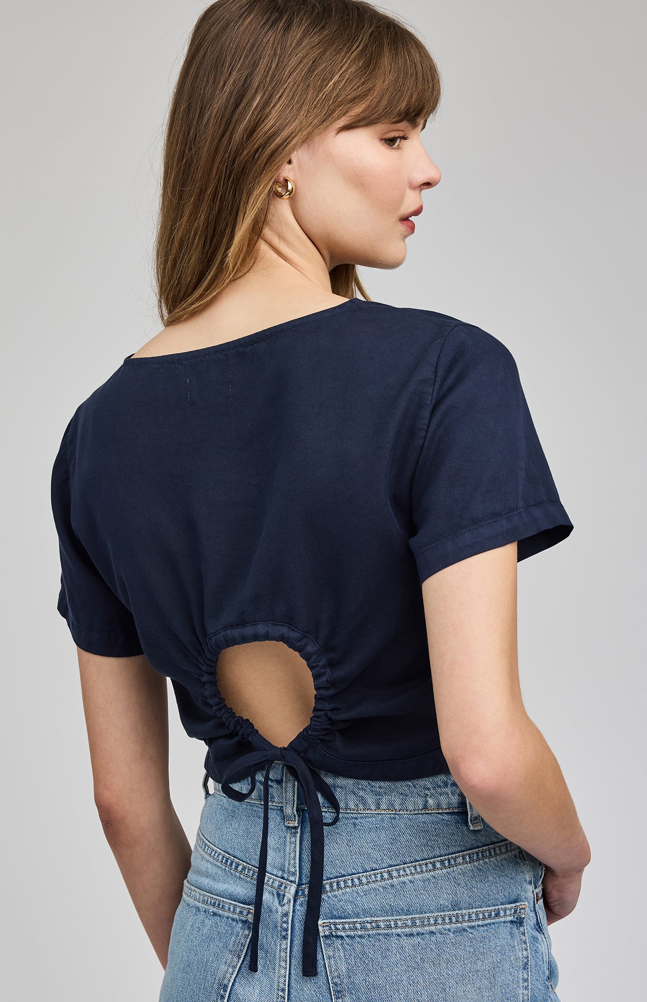 navy crop shirt