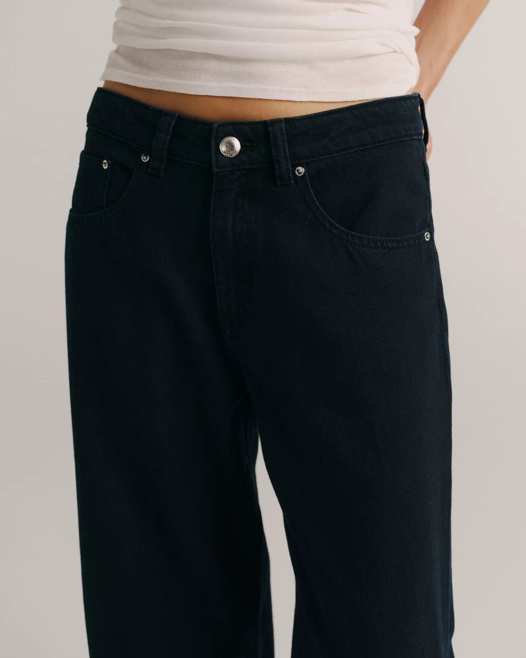 wide leg dark blue denim pant