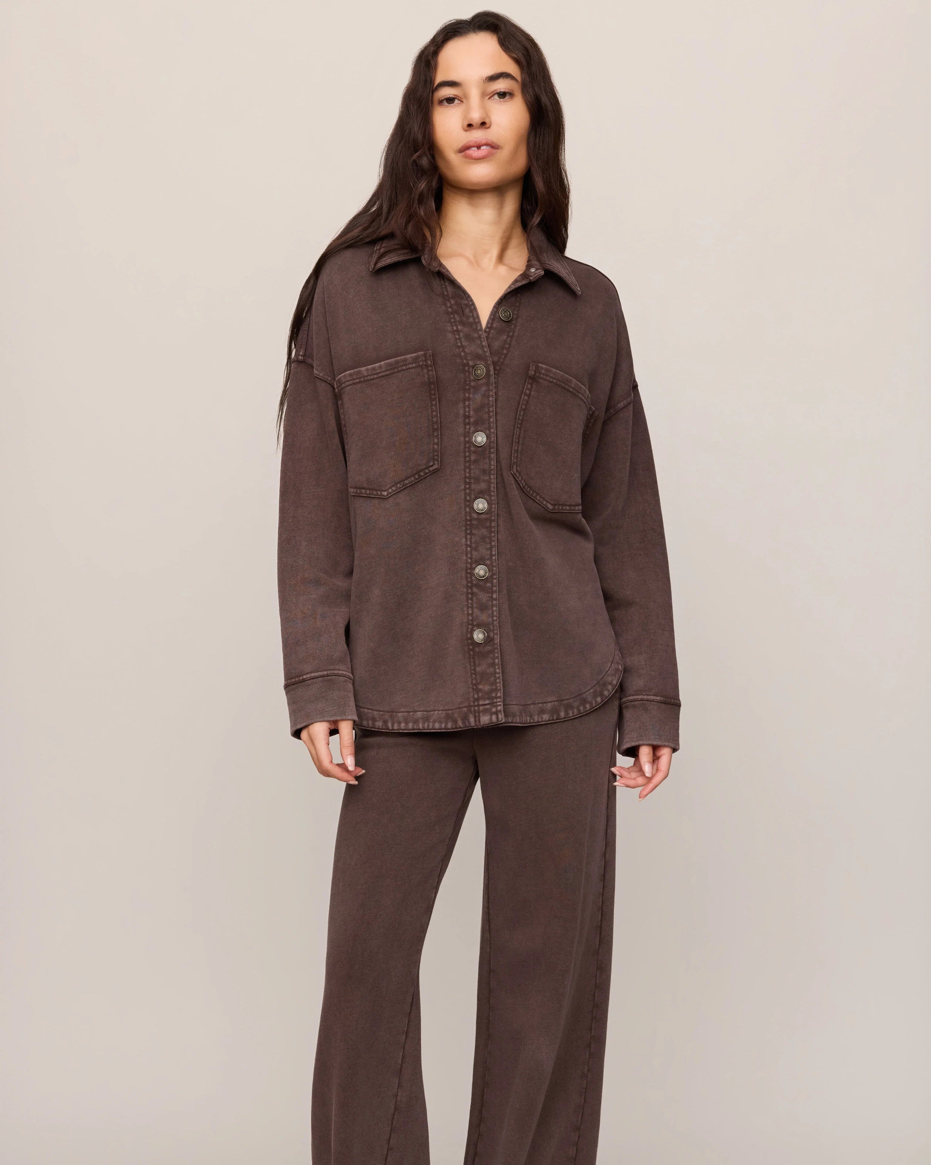dark brown lounge button up shirt