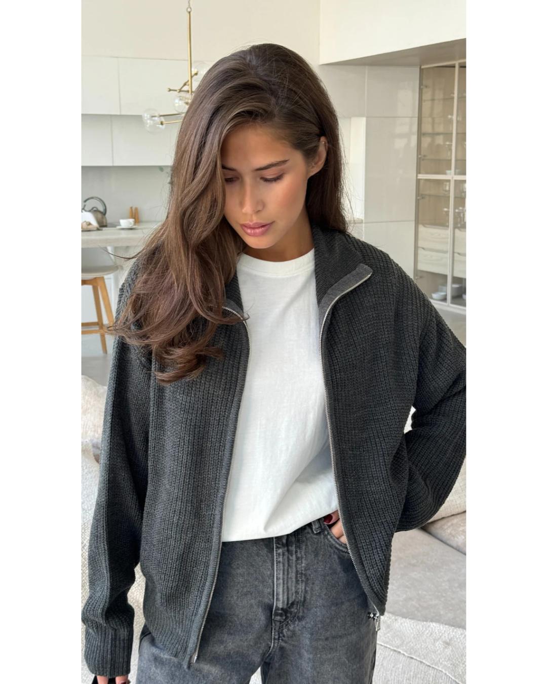 grey zip sweater