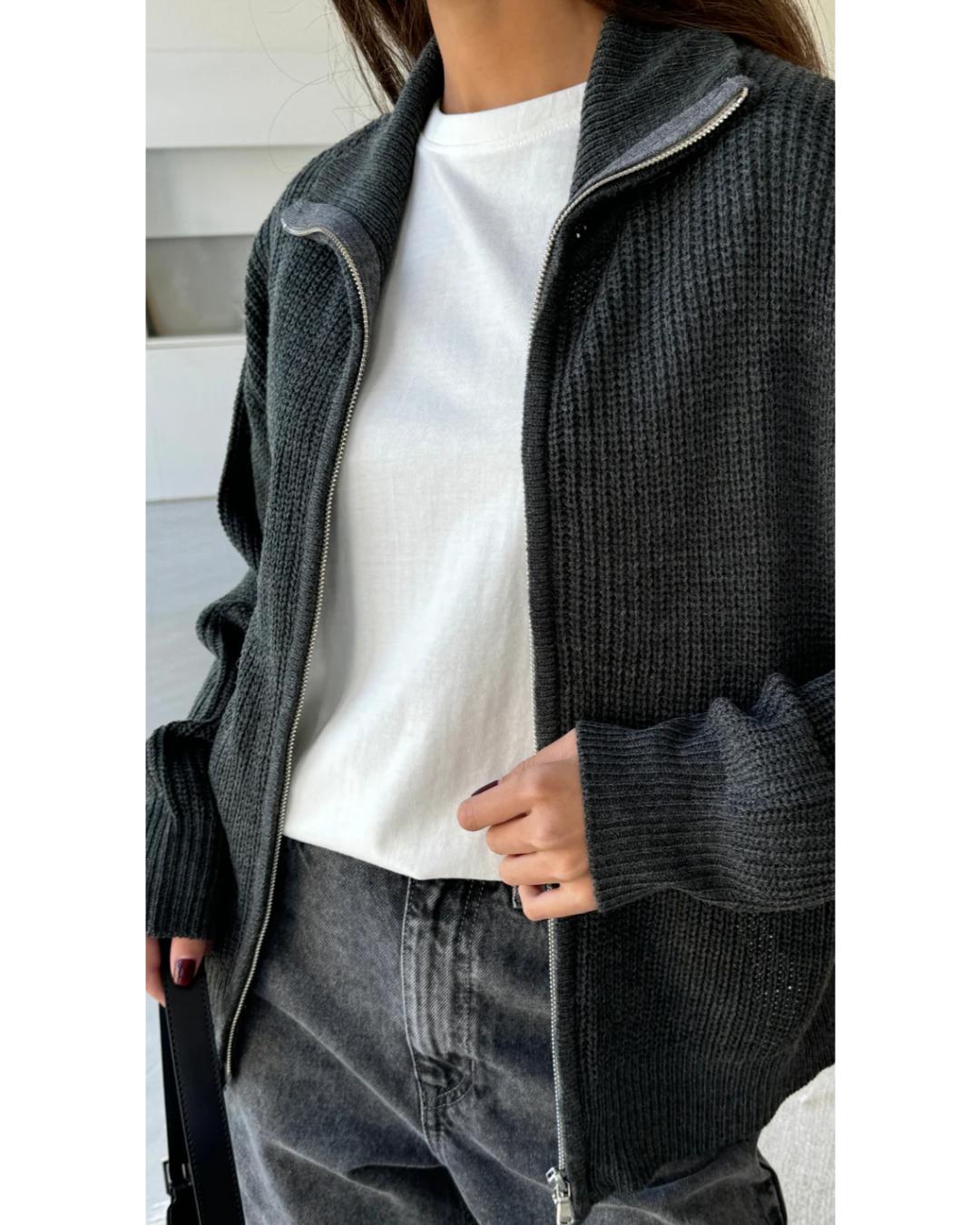 grey zip sweater