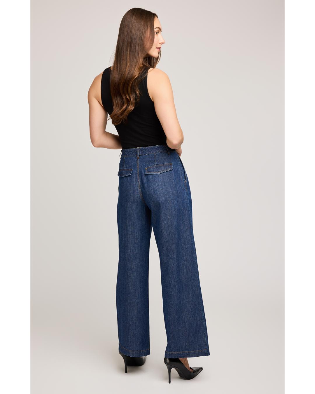 dark wash wide leg denim pants