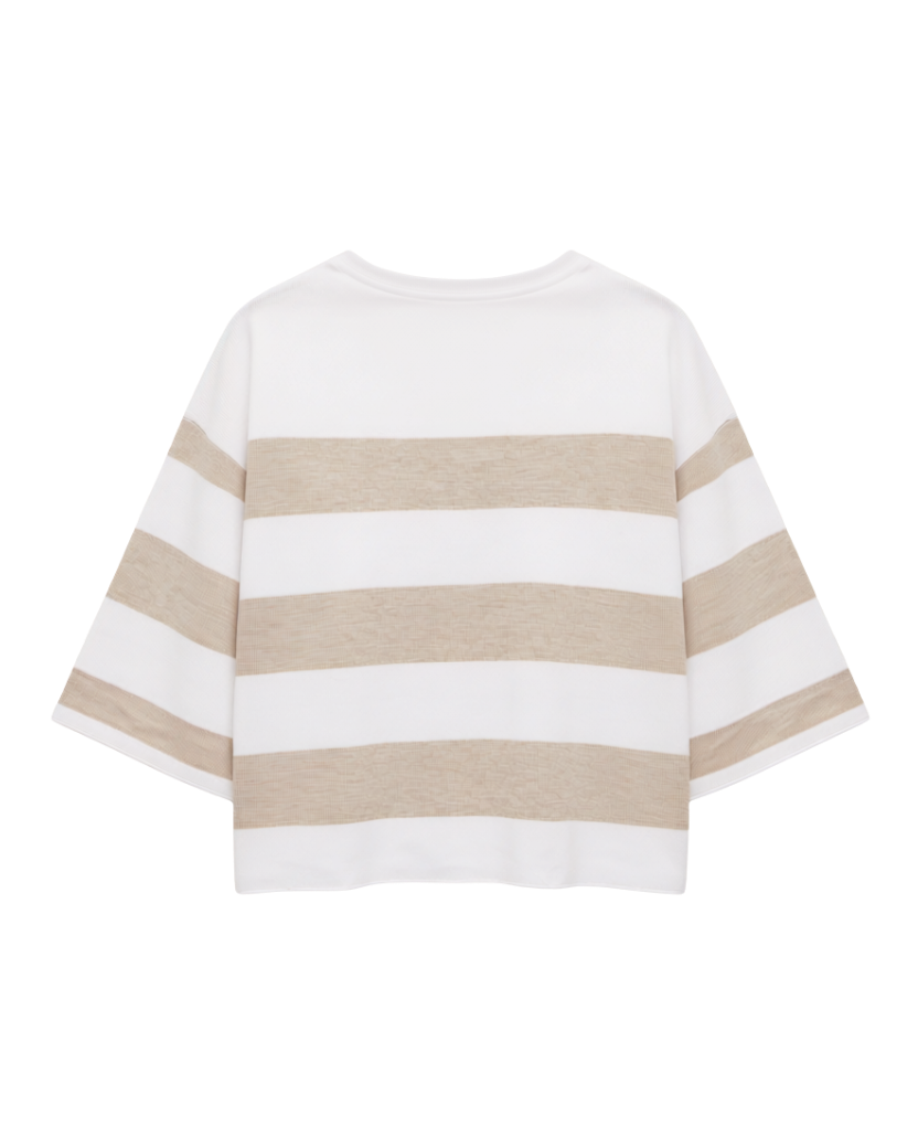 boxy tee in a white and heather brown stripe
