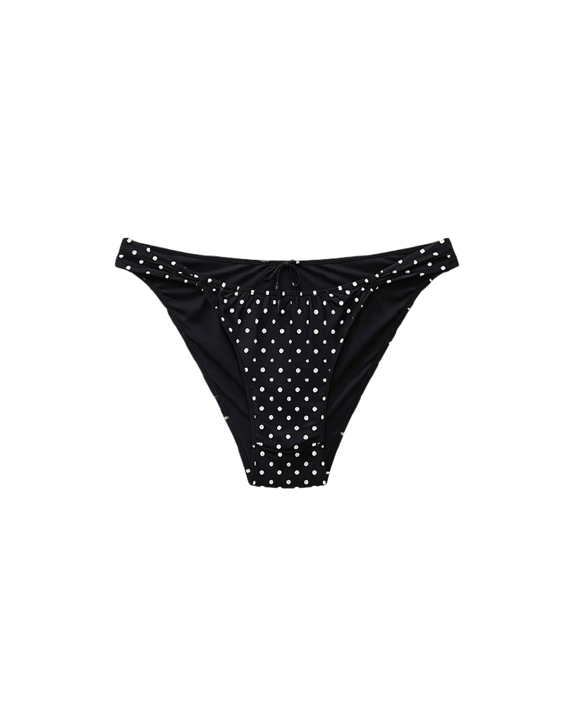 black bikini bottom with cream polka dots