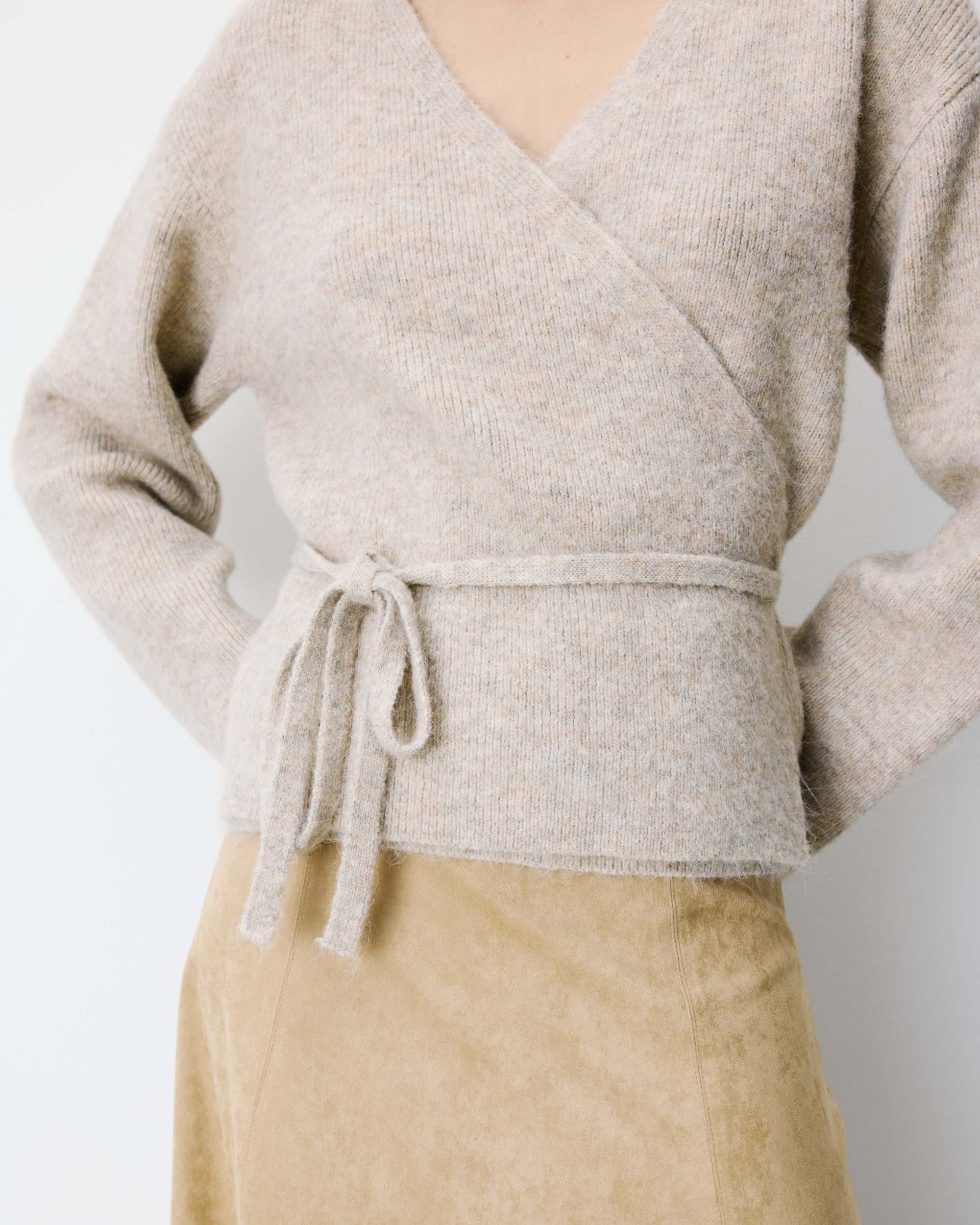 wrap cardigan in grey beige