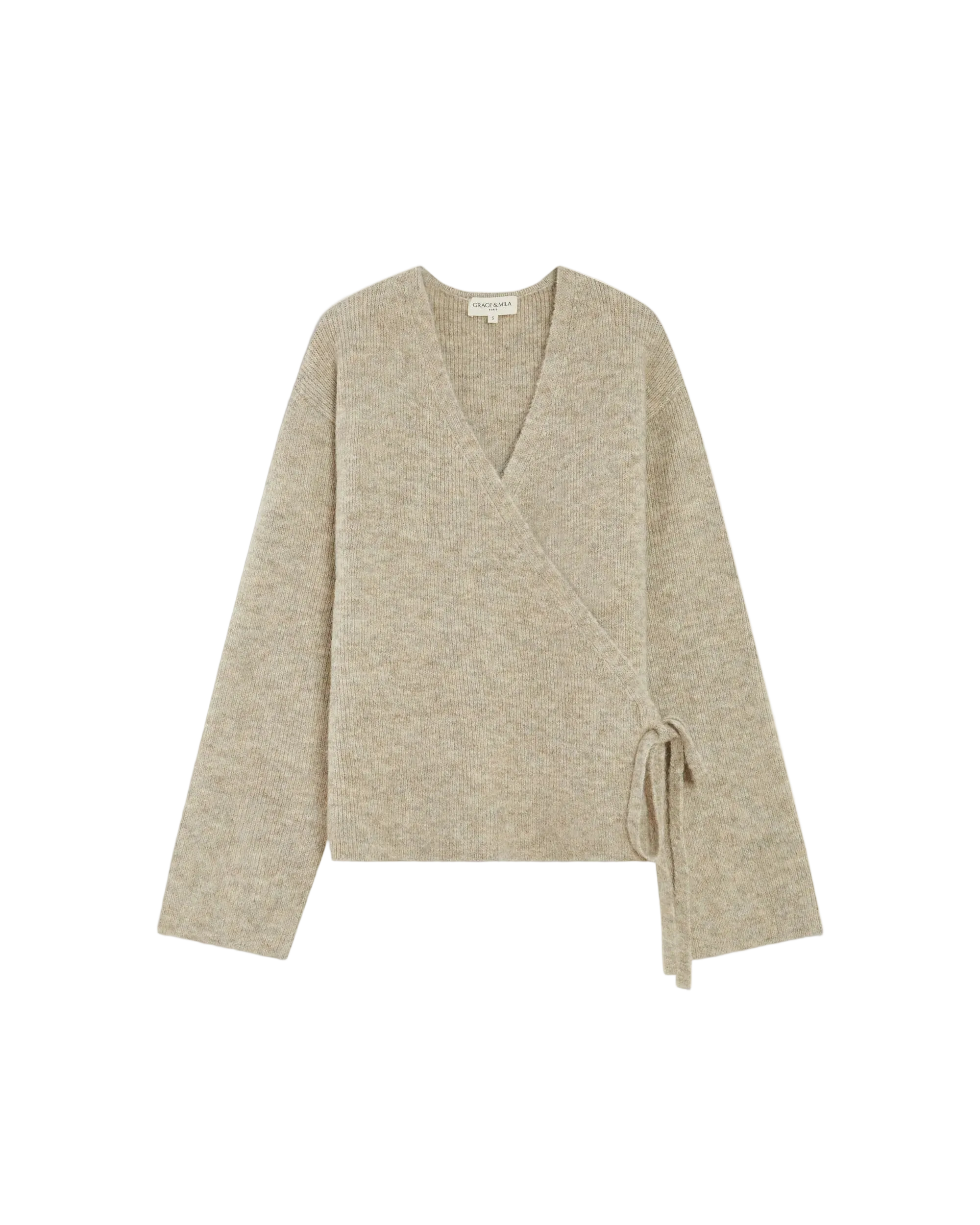 wrap cardigan in grey beige