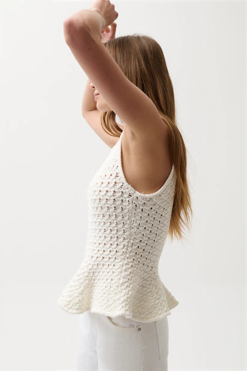 kbit white tank top with peplum bottom