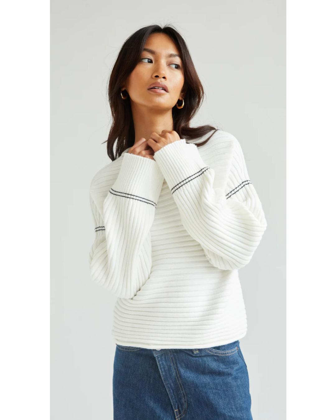white ribbed sweater