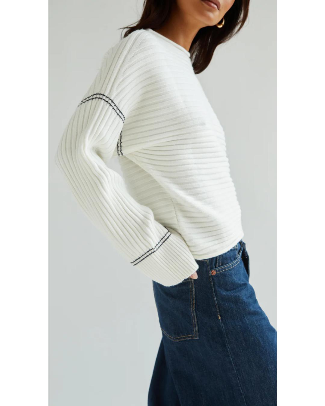 white ribbed sweater