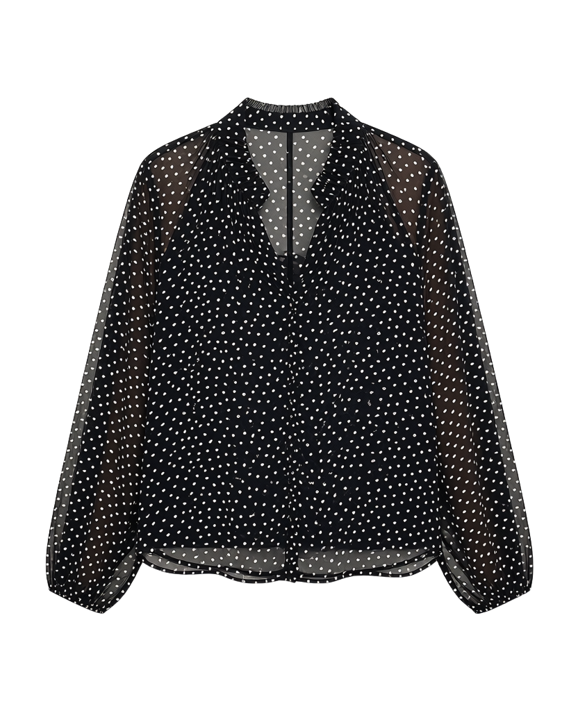 black blouse with white polka dots
