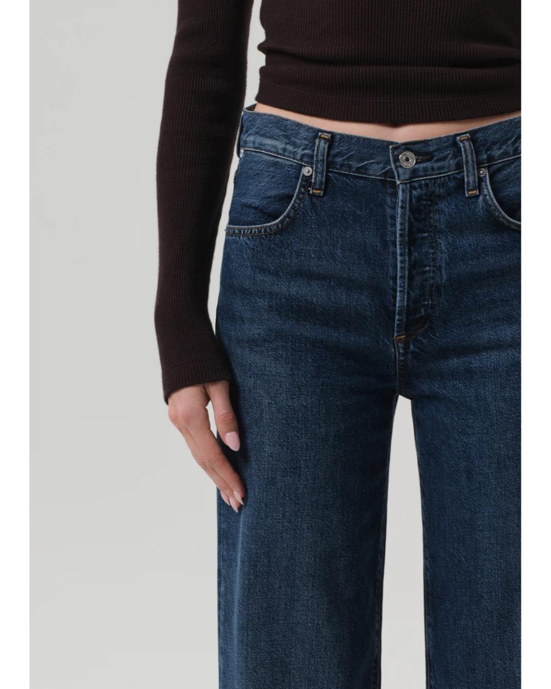 high rise wide leg dark denim jeans