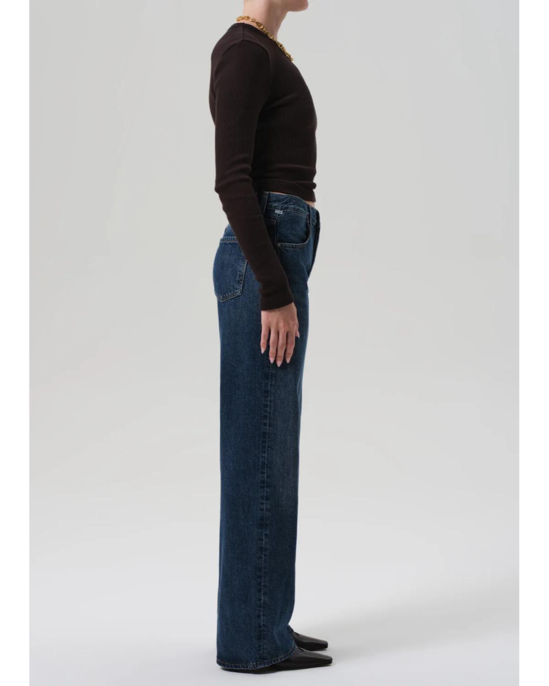 high rise wide leg dark denim jeans