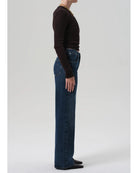 high rise wide leg dark denim jeans