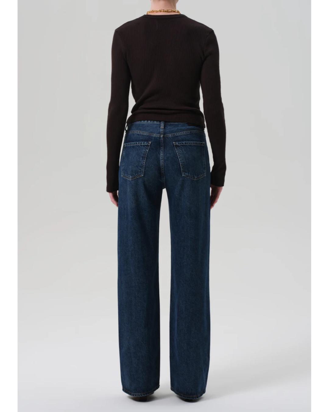 high rise wide leg dark denim jeans