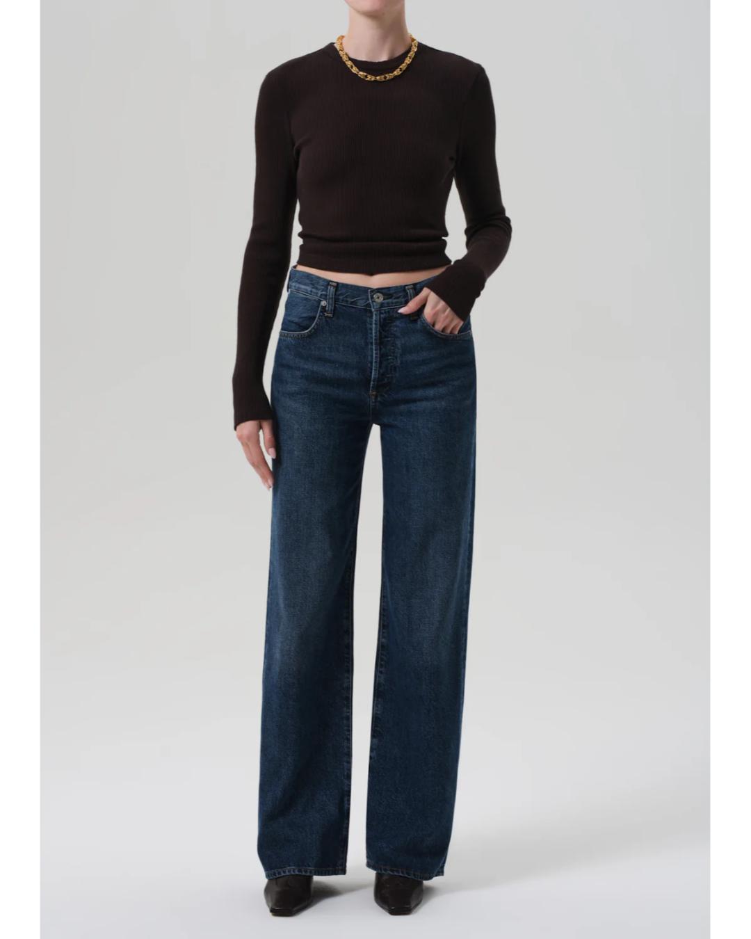 high rise wide leg dark denim jeans