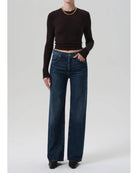 high rise wide leg dark denim jeans