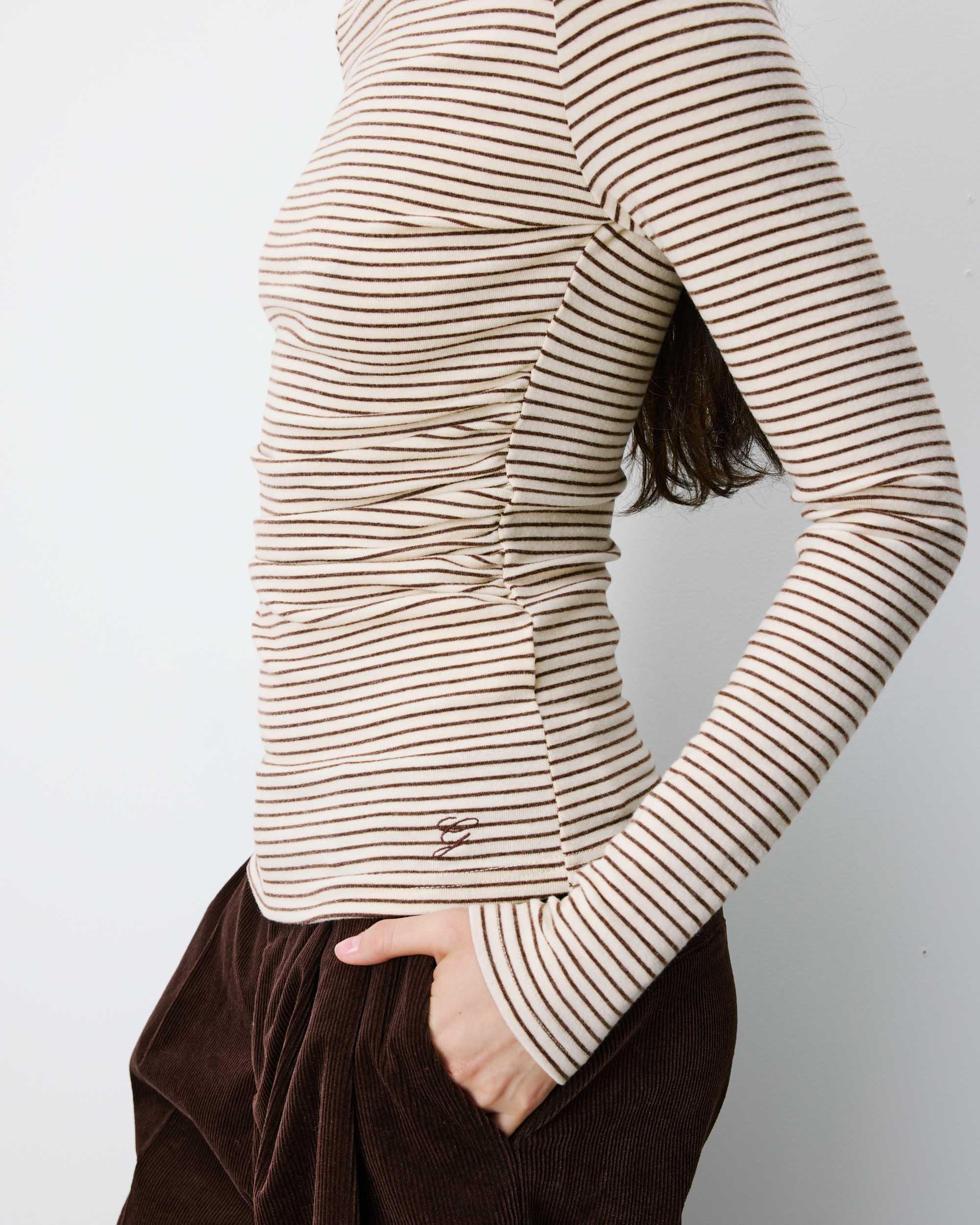 long sleeve mock neck stripe top