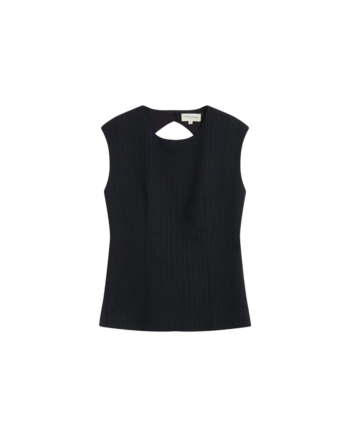 suiting top in navy and pinstripe